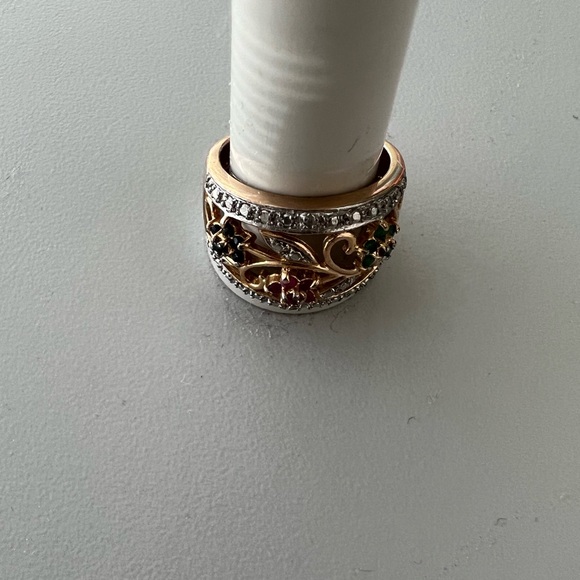 Vintage 925 Sterling Silver Gold Plated Flower Vine Ring - Picture 7 of 9